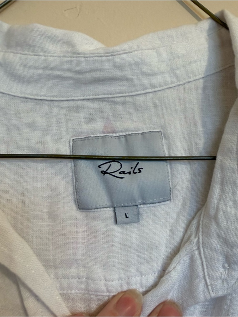 Rails White Linen Blend Charli Button-Down Shirt with Pastel Star Print Size L - Picture 4 of 6
